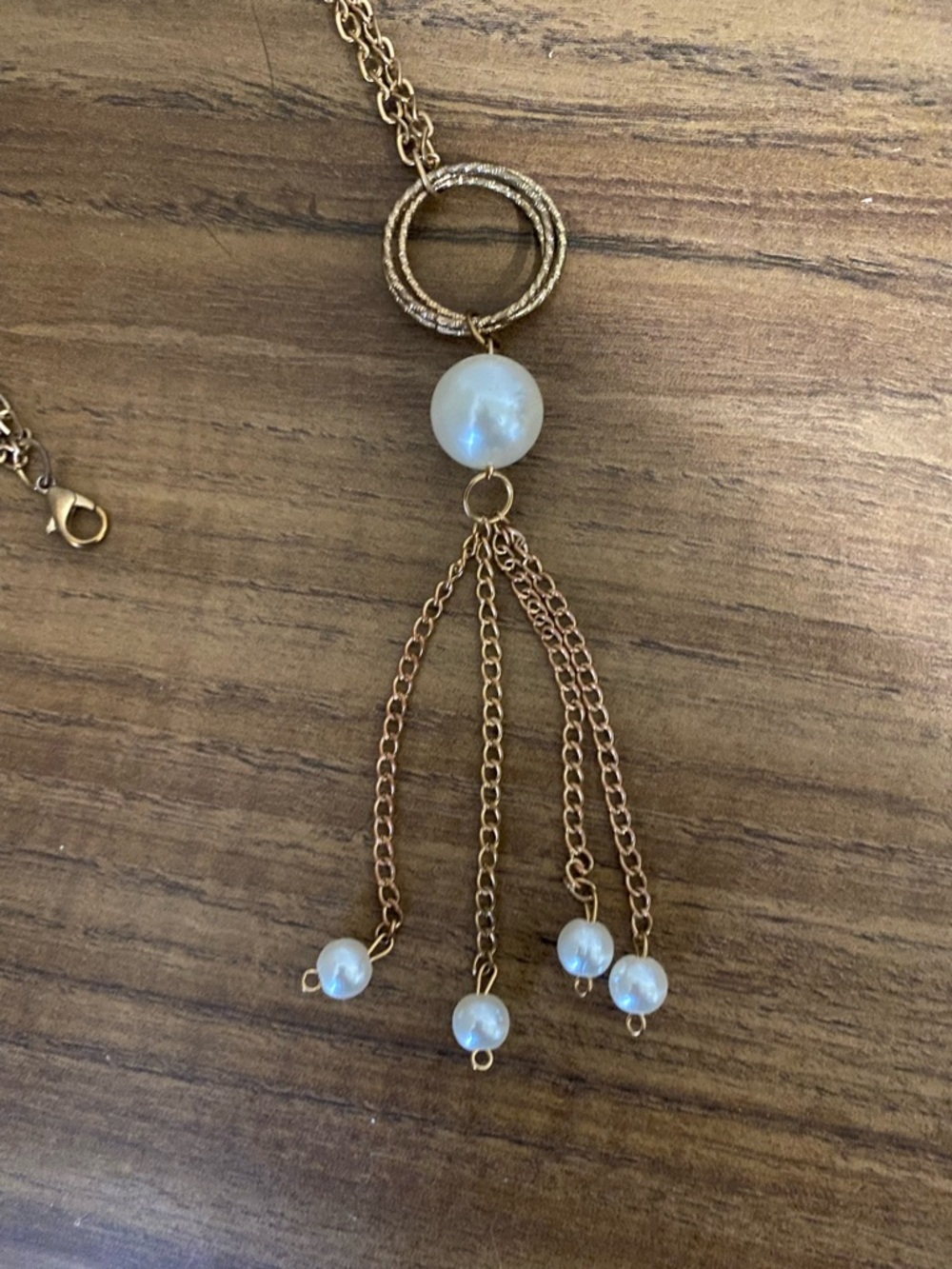 Gold Tone Pearl Tassel Pendant Necklace - 22 inches